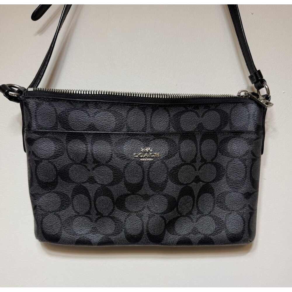 Coach Signature Logo East/West Crossbody Black - Picture 2 of 8